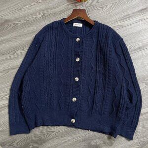 Navy Cable Knit Cardigan Classic Button Front